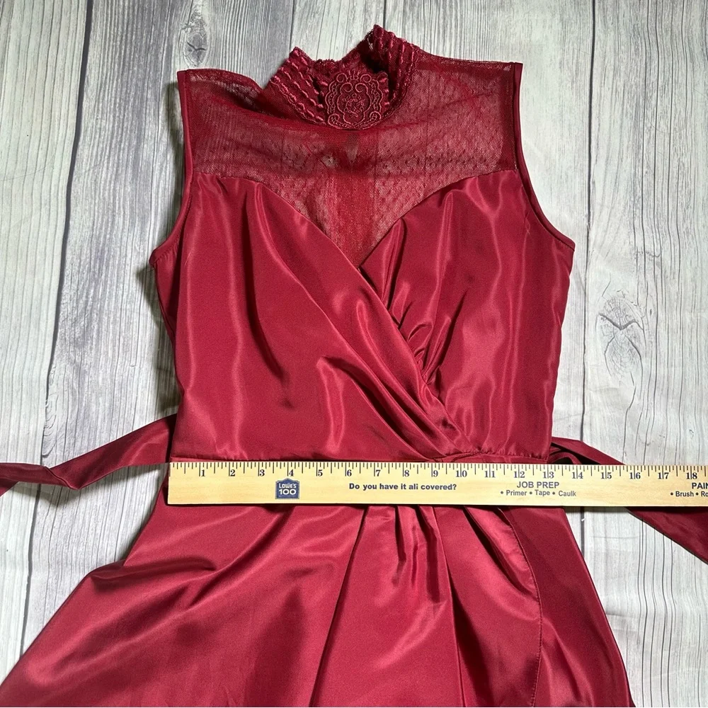 Vintage Burgundy 1980s Nylon and Lace Long Dress with Matching Shrug Jacket - Picture 14 of 15